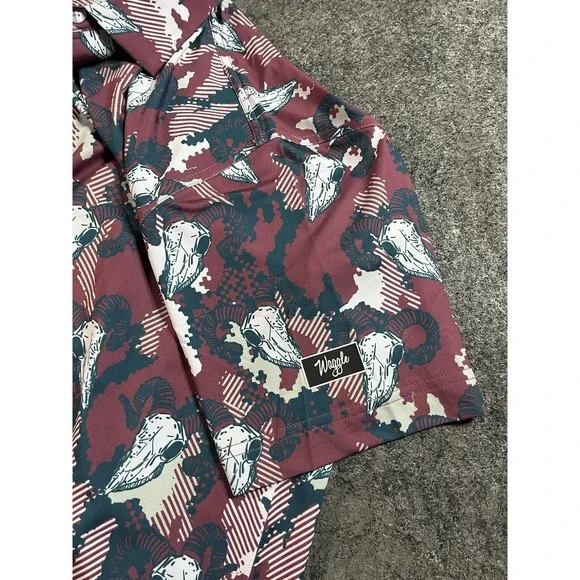 Waggle Golf Polo Shirt Mens Medium Performance Stretch Big Horn Print AOP - NWT - Picture 6 of 8